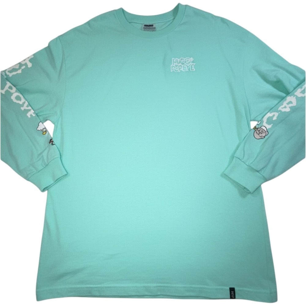 HUF x Popeye Smokestack Long Sleeve T-Shirt Mens XL Mint Green TS00846 NWT
